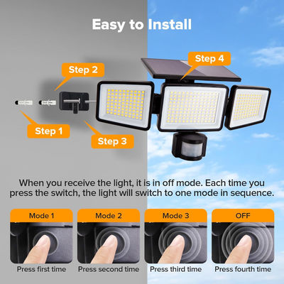 3000 Lumen Solar Wall Light 8W Outdoor Sensor Wall Light IP65 with Human Body Sensor